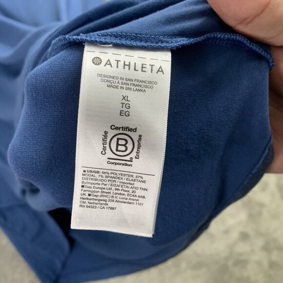 Athleta Air Out Cinch Shirt Womens XL Blue Top Open Back Workout Gym Athleisure - Picture 5 of 8